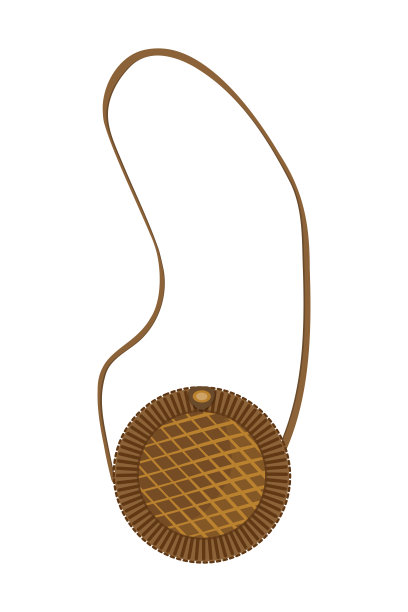 圆形柳条妇女袋在棕色孤立在白色背景图片下载