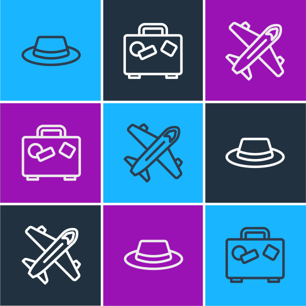 用缎带飞机和手提箱装线男帽图片下载