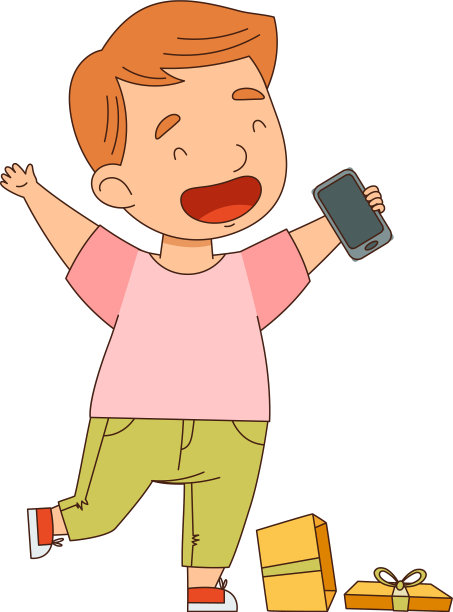 小男孩兴奋地打开礼品盒图片下载