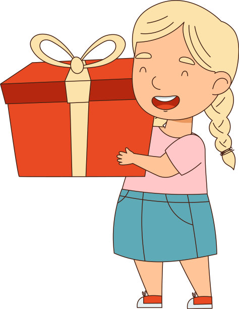 金发小女孩拿着礼品盒过节图片下载