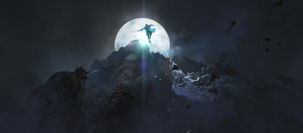 两个绝世高手在悬崖之间决斗，3D插图。图片下载