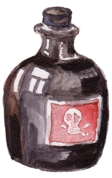 烧瓶里的毒药或爱的饮料。水彩手绘万圣节插图图片下载
