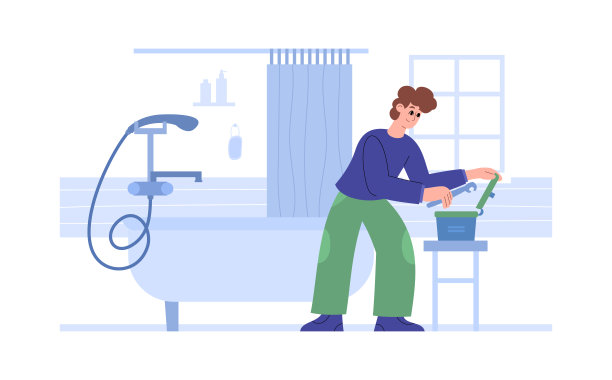 服务人员或水管工修理浴室设备，矢量插图孤立。图片下载