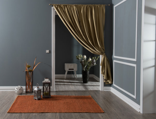 现代家庭室内客厅与时钟窗帘门地毯图片下载