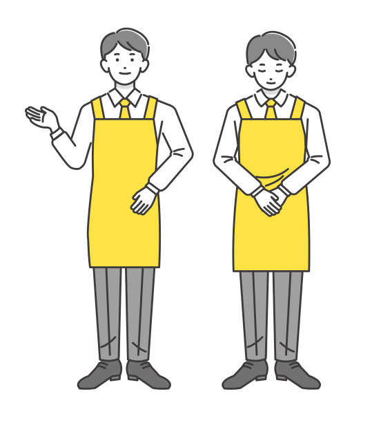 矢量插图的一个男人在围裙鞠躬和引导/超市/餐厅图片下载