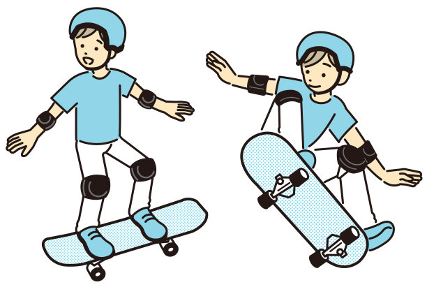 矢量插图的一个微笑的孩子穿着滑板保护和头盔材料/运动员/滑板图片下载