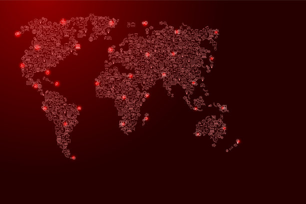 世界地图从红色和发光的星星图标图片下载