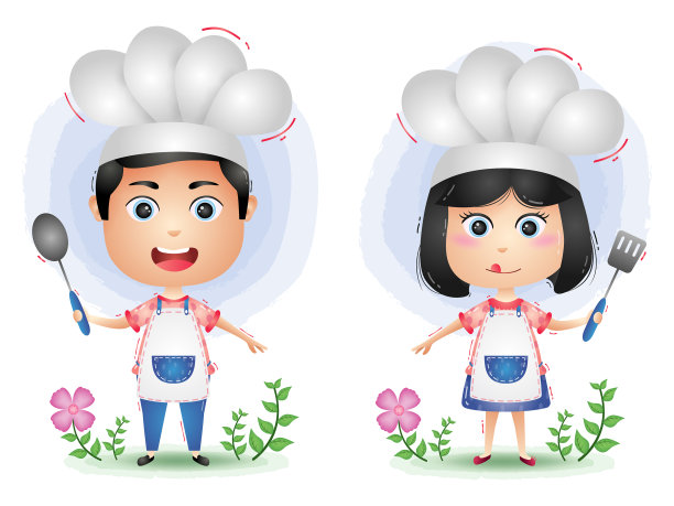 可爱的厨师夫妇卡通人物图片下载