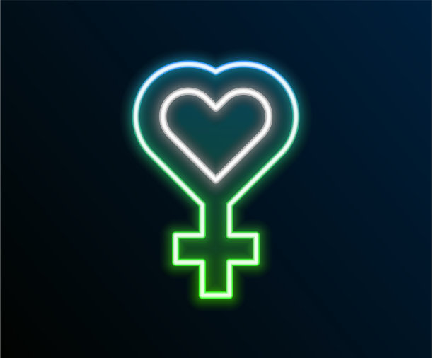 发光的霓虹灯线女性性别符号图标图片下载