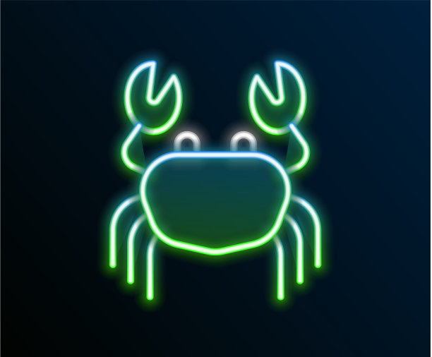 发光的霓虹灯线蟹图标孤立在黑色图片下载