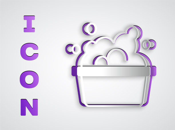 剪纸塑料盆与肥皂泡沫图标图片下载