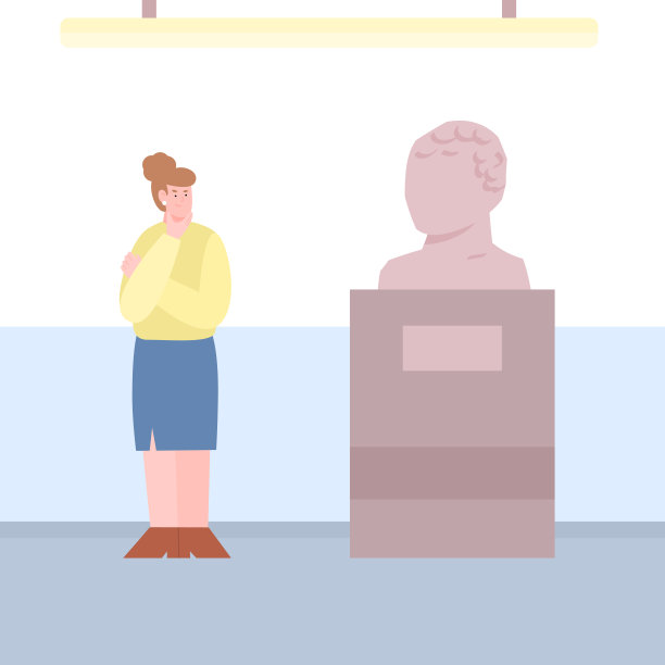 女性参观者在博物馆或美术馆观看展品。图片下载