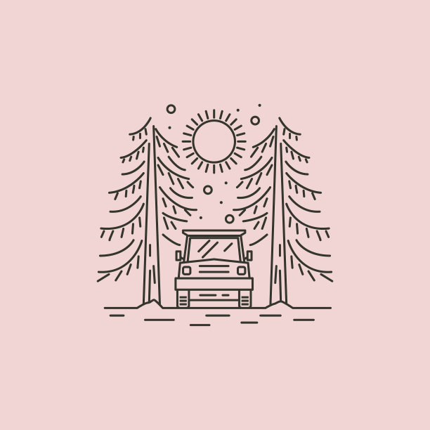 冒险汽车线艺术标志符号设计图片下载