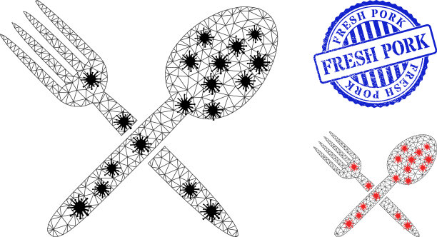 线框网勺和叉用象形图图片下载