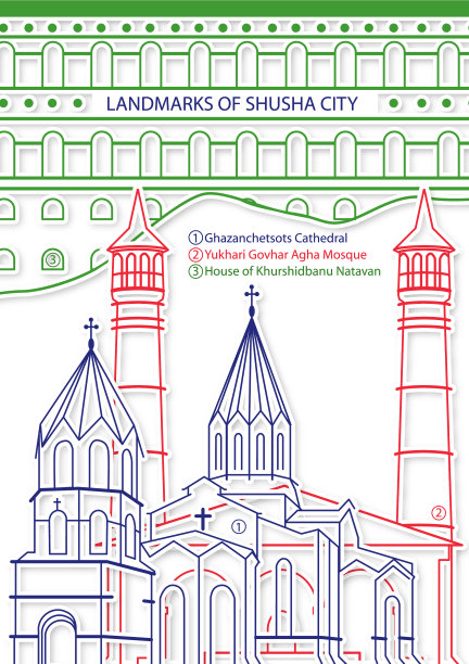 舒沙市阿塞拜疆著名的地标建筑图片下载