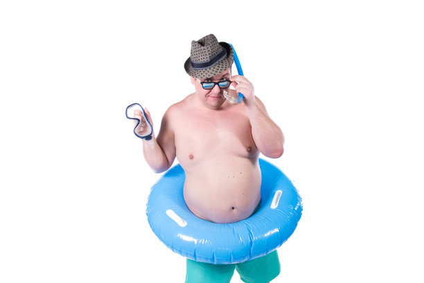 滑稽的胖子和节日。海上度假。图片下载
