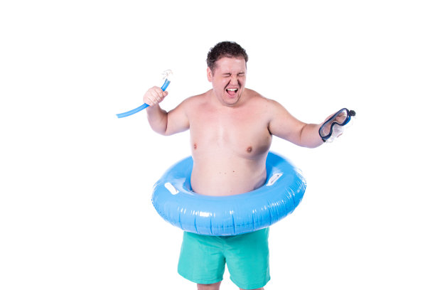 滑稽的胖子和节日。海上度假。图片下载