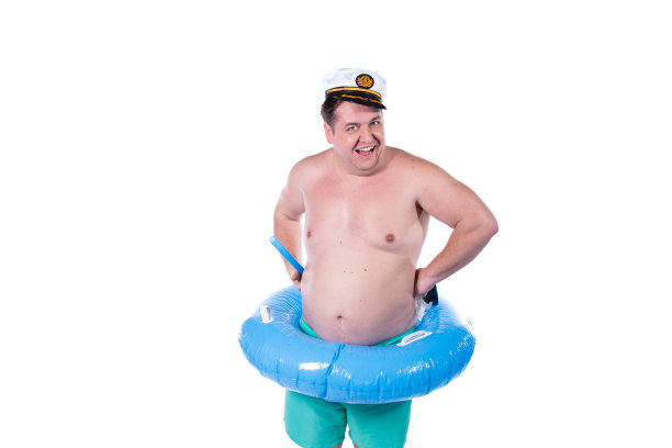 滑稽的胖子和节日。海上度假。图片下载