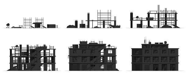 施工现场各阶段剪影孤立图片下载