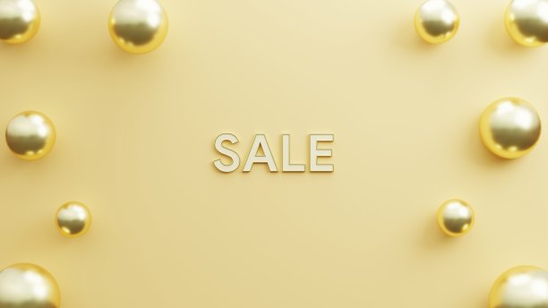 文字销售黄金优雅的背景与现实的气球黄金。复制空间金色背景。3 d演示呈现图片下载