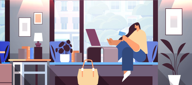 年轻女子用信用卡上网图片下载