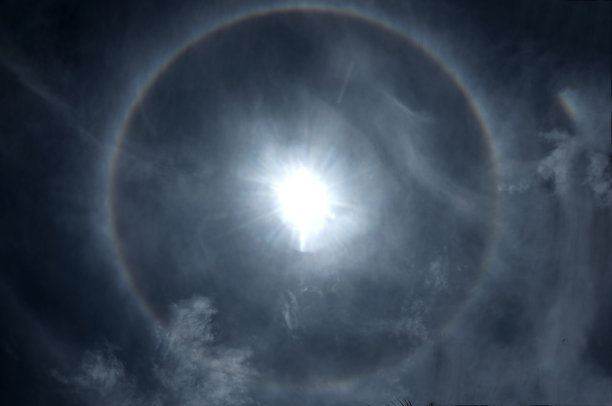 彩虹般的光环围绕着太阳。图片下载