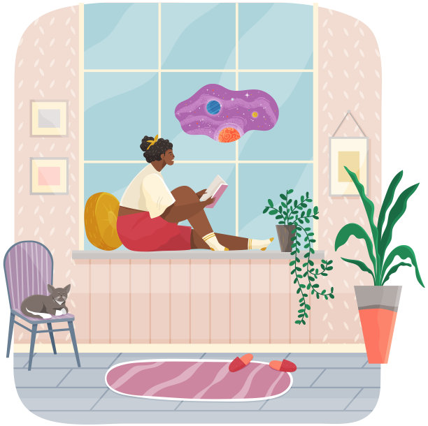 年轻女子坐在家里的窗台上看着图片下载