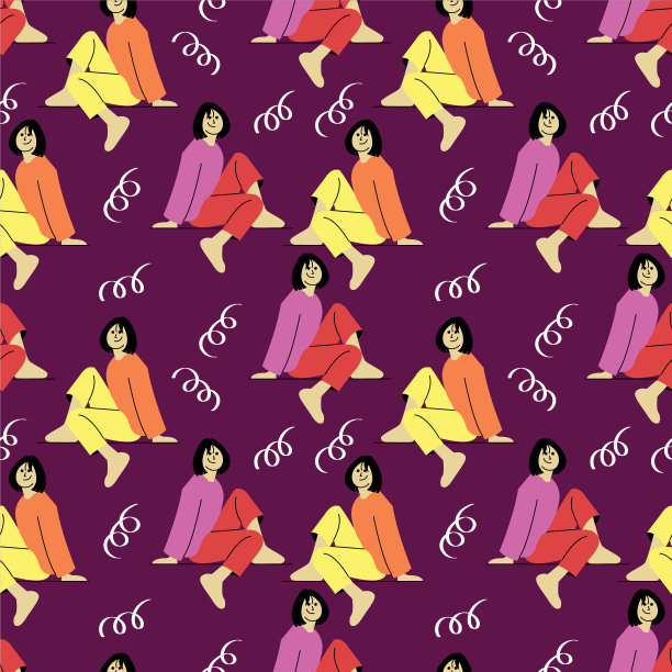 女孩坐在图形无缝模式图片下载