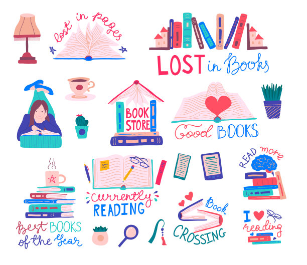 书读颜色标签徽章标志集概念图片下载