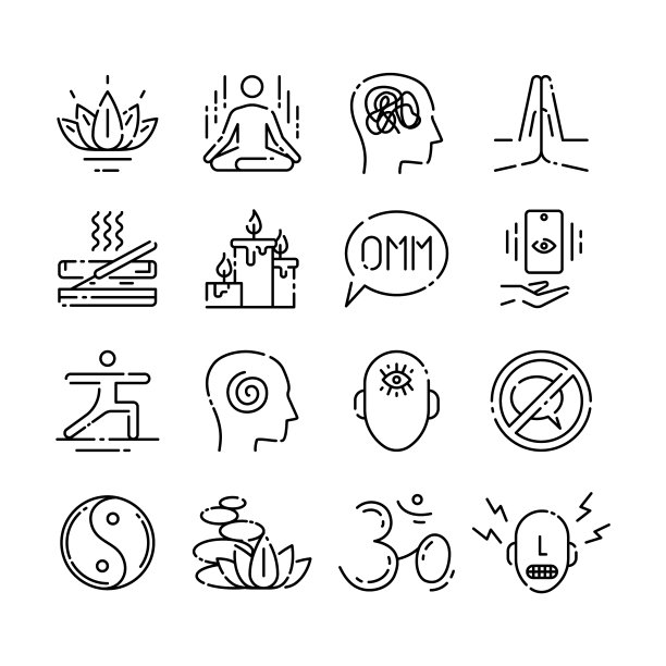 冥想标志黑色细线图标集图片下载