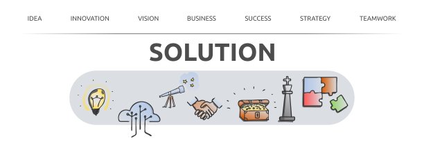 标题为“解决方案”的插图标语。图片下载