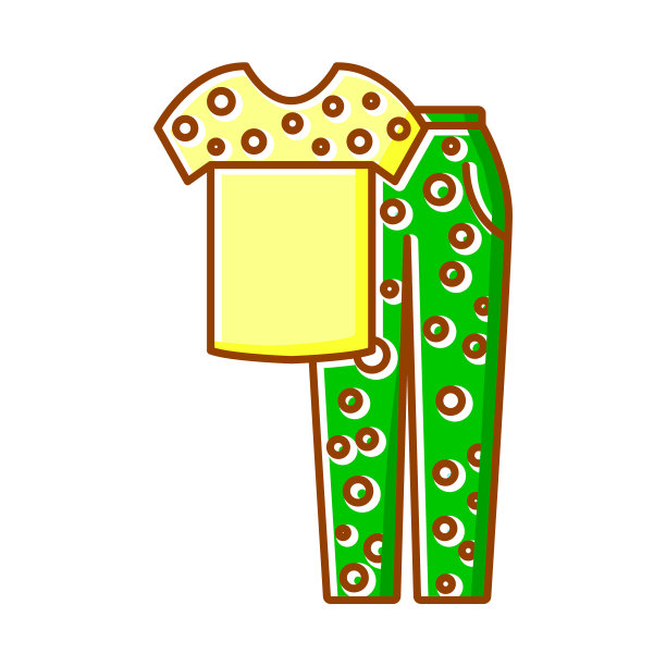 有图案的睡衣扁平图标。t恤和裤子。家居服、睡衣。颜色的象征。孤立的矢量图图片下载