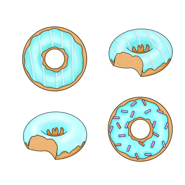 手绘插图甜甜圈。美国食品，甜蜜的赛特烘焙剪贴画。数字漫画插图。馅饼的设计。一堆甜甜圈。甜糖粉甜甜圈。在白色背景上隔离图片下载