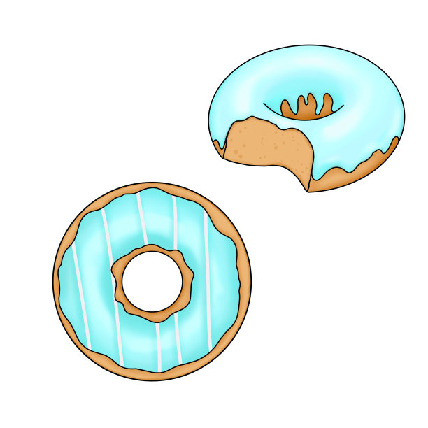 手绘插图蓝色甜甜圈。美国食品，甜蜜的赛特烘焙剪贴画。数字漫画插图。馅饼的设计。一堆甜甜圈。甜糖粉甜甜圈。在白色背景上隔离图片下载