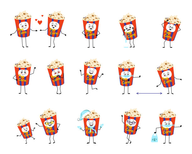 一套爆米花在一个节日盒子里的人物情绪图片下载