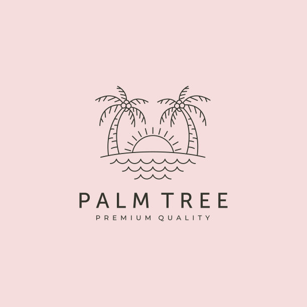 热带日落沙滩标志线艺术极小图片下载