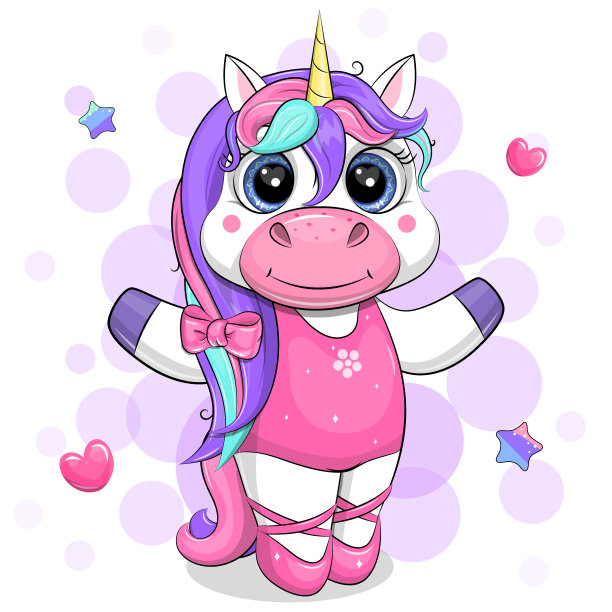 可爱的卡通独角兽芭蕾舞者穿着芭蕾舞鞋跳舞。图片下载