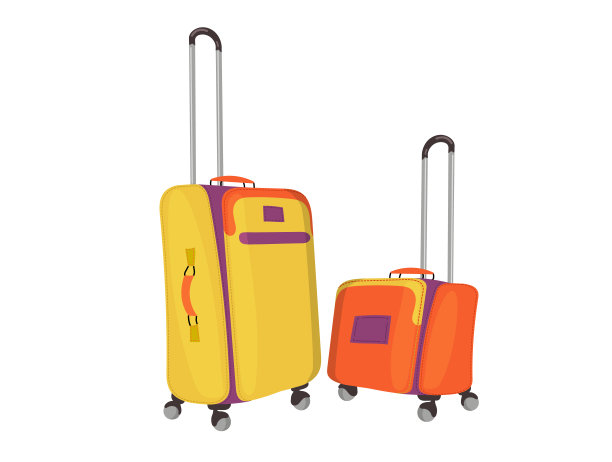 明亮时髦的颜色旅行手提箱。旅行配件。图片下载