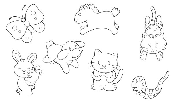 可爱设计动物轮廓向量集30(蝴蝶马老虎兔子狗猫蛇)图片下载