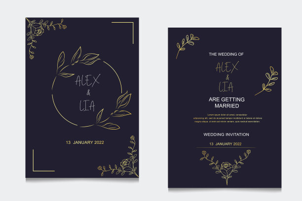 设置婚礼请柬模板，框花、叶、雅。素描花环。植物线条艺术、自然艺术的载体风格。图片下载