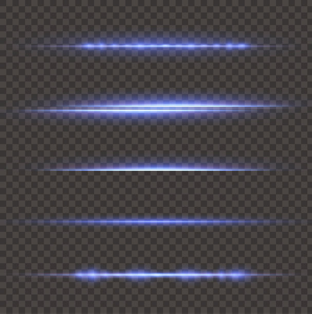 包与蓝色水平突出。激光氖光束，水平的淡蓝色光束。美丽的闪光。黑色背景上的发光条纹。蓝色或霓虹灯恒星在开阔的空间中闪耀图片下载