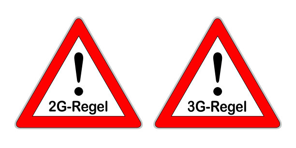 警告牌与德国电晕2G和3G规则隔离白色背景图片下载