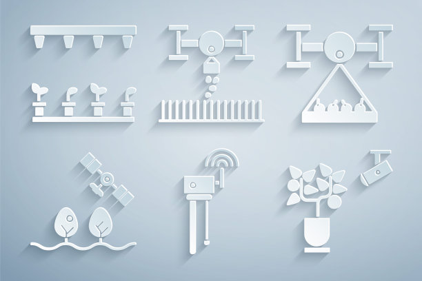 设置路由器和wi-fi信号，智能农场与无人机，农业技术，和自动灌溉洒水图标。向量图片下载