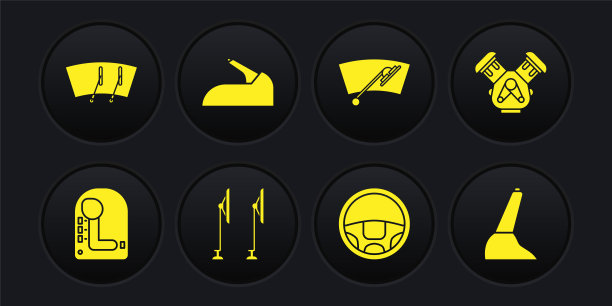 设置变速杆，汽车发动机，风挡雨刷，方向盘，手刹，图标。向量图片下载