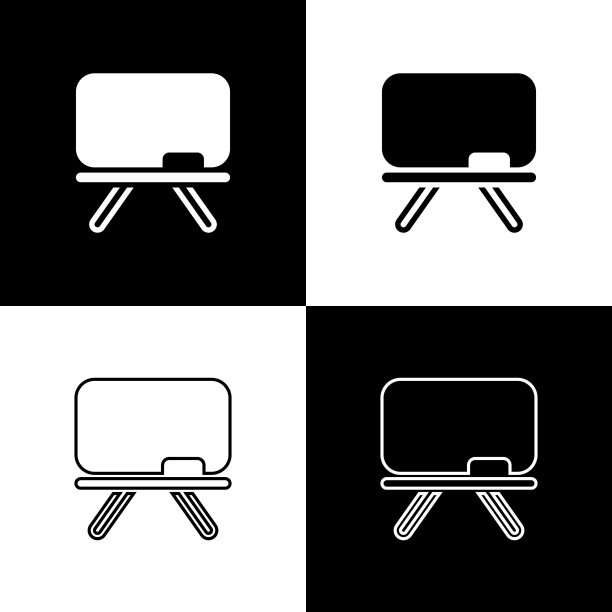 设置黑板图标隔离在黑色和白色背景。学校的黑板上的迹象。向量图片下载