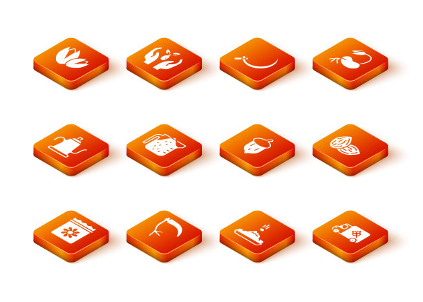 成套包植物的种子，镰刀，浇水罐，量杯，种子，橡子，橡树坚果，面粉卡车和图标。向量图片下载