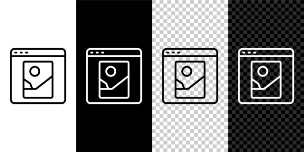 设置线照片修饰图标孤立的黑白，透明的背景。摄影师，摄影，润饰图标。向量图片下载