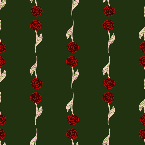 复古花卉风格无缝图案与红色图片下载