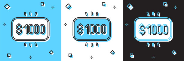 设置奖金在赌场图标孤立在蓝色和白色，黑色的背景。向量图片下载
