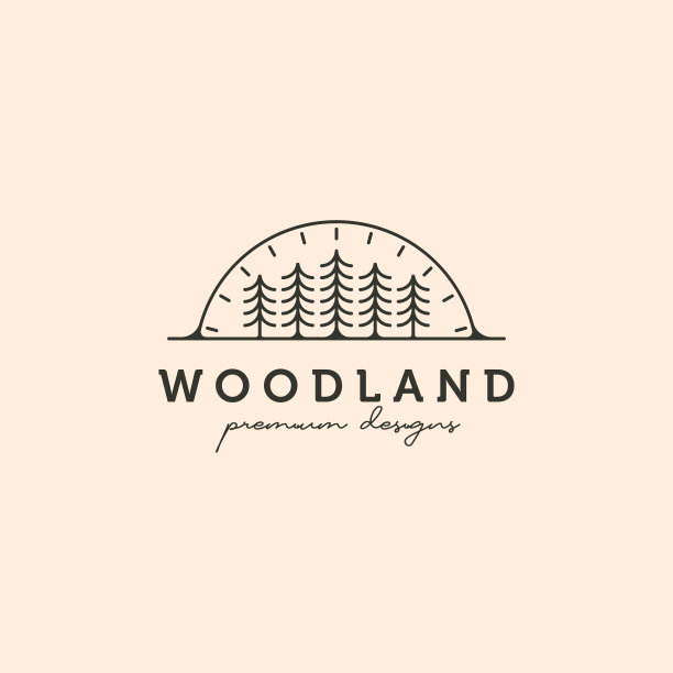 林地树木景观标志符号与日落图片下载